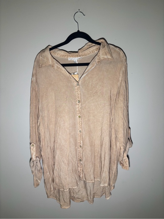 Jane and Delancey Tops - Jane + Delancey Tan Garment Dye Button Down Shirt Size 2X